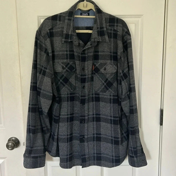 Chaps flannel button-down shirt size XXL gray and black casual pockets in front - Picture 2 of 8
